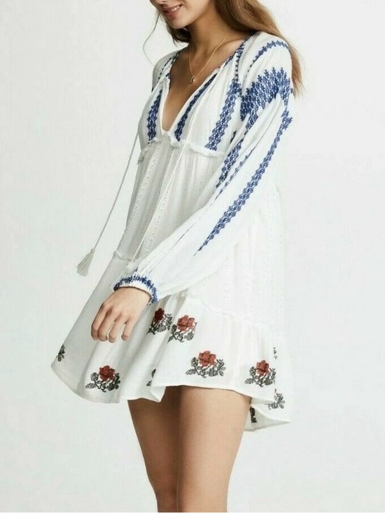 Free People Dresses & Skirts - Free People Wild Horses Boho White Embroidered Mini Dress